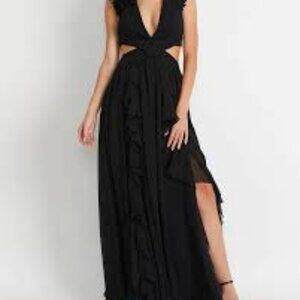PatBO Black Maxi Dress with Side Slit